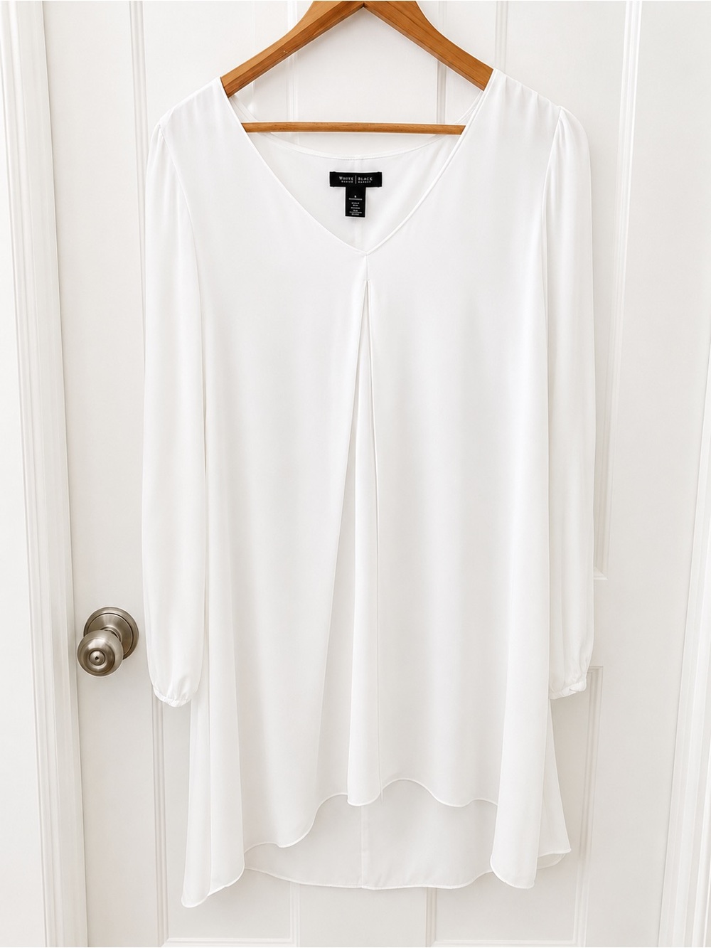 White House Black Market White V-Neck Long Sleeve Dress